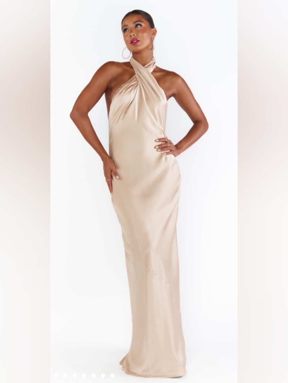 Show Me Your MuMu Twisted Halter Satin Slip Dress in Champagne